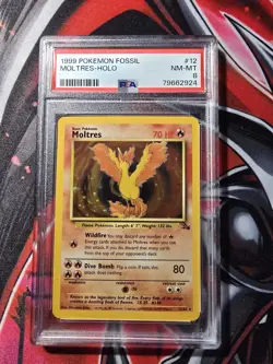 PSA 8 Moltres 12/62 Holo Foil 1999 Pokemon Fossil Unlimited Rare NM-MT - Image 1