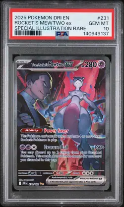 2025 POKEMON DRI EN-DESTINED RIVALS #231 TEAM ROCKET'S MEWTWO EX GEM MINT PSA 10 - Image 1