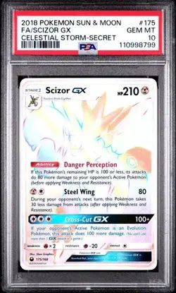 PSA 10 SCIZOR GX 175 CELESTIAL STORM SECRET RARE RAINBOW SUN & MOON POKEMON - Image 1