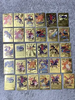 Set of 330 Charizard,Charmander,Pikachu,Mewtwo,More Gold Foil Fan Art Card MP-LP - Image 1