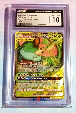 2019 POKEMON SUN & MOON COSMIC ECLIPSE #1 VENUSAUR & SNIVY GX CGC 10 - Image 1