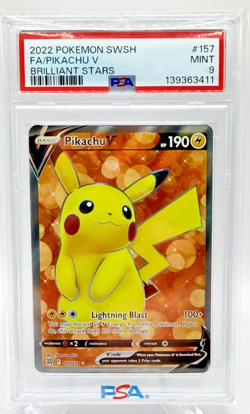 💥2022 POKEMON SWORD & SHIELD BRILLIANT STARS #157 FULL ART/PIKACHU V PSA 9💥 - Image 2