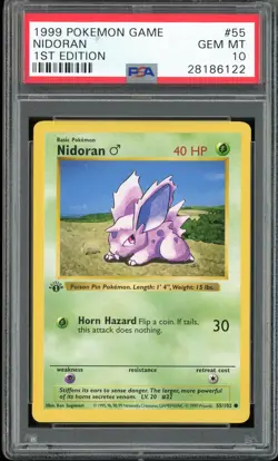 PSA 10 Nidoran M 1st Edition Base Set Shadowless 55/102 Pokemon Card - Image 1