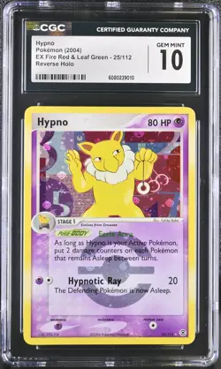 CGC 10 GEM MINT Hypno EX Fire Red & Leaf Green 25/112 Reverse Holo Pokemon Card - Image 1