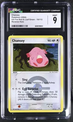 CGC 9 MINT Chansey EX Fire Red & Leaf Green 19/112 Reverse Holo Pokemon Card - Image 1