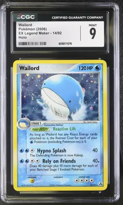 CGC 9 MINT Wailord 2006 EX Legend Maker 14/92 Holo Pokemon Card - Image 1