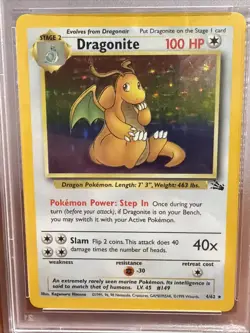 1999 POKEMON FOSSIL #4 DRAGONITE-HOLO PSA 6 - Image 2