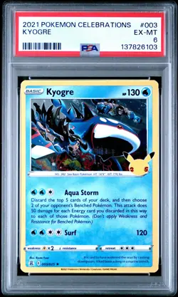 2021 POKEMON CELEBRATIONS #003 KYOGRE PSA 6 - Image 1