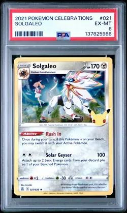 2021 POKEMON CELEBRATIONS #021 SOLGALEO PSA 6 - Image 1