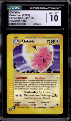 2002 Pokemon Expedition Clefable-Reverse Foil #41 CGC 10 GEM MINT - Image 1