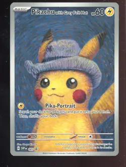 2025 Pokemon x Van Gogh Museum Grey Felt Hat Pikachu Black Star Promo SVP 085 - Image 1