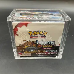 Pokemon TCG Sun & Moon Crimson Invasion Booster Box Sealed w/ Acrylic Case - Image 1