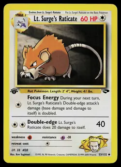 Pokemon Card - Lt. Surge's Raticate Gym Challenge 53/132 Uncommon 1st Edition - Image 1