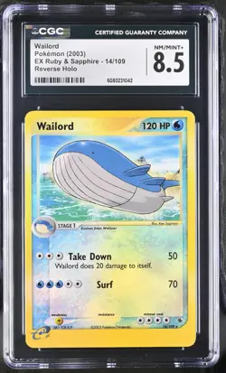 CGC 8.5 Wailord 2003 EX Ruby & Sapphire 14/109 Reverse Holo Pokemon Card - Image 1