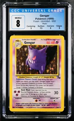 1999 Pokemon Fossil 1st Edition #5/62 Gengar Holo CGC 8 NM-MT+ Rare Vintage Gen1 - Image 1