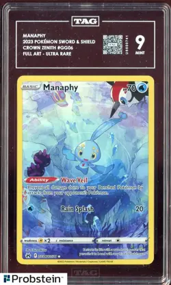 2023 Pokemon SWSH Crown Zenith Ultra Rare #GG06 FA Manaphy TAG 9 MINT - Image 1
