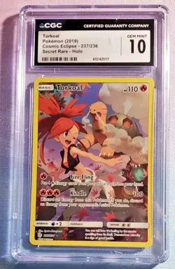 2019 Pokemon Cosmic Eclipse Torkoal #237 Full Art Secret Rare CGC 10 - Image 1
