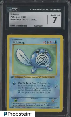 1999 Pokemon Base Set 1st Edition Poliwag #59/102 CGC 7 NM - Image 1