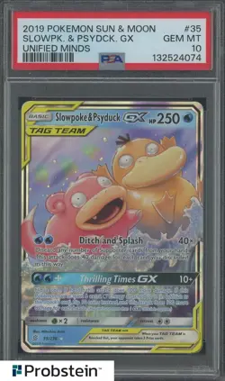2019 Pokemon Sun & Moon Unified Minds #35 Slowpoke & Psyduck GX PSA 10 - Image 1