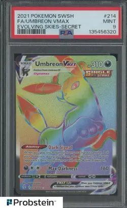 2021 Pokemon SWSH Evolving Skies Secret #214 FA Umbreon VMAX PSA 9 - Image 1