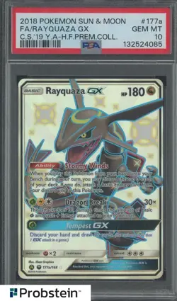2018 Pokemon Hidden Fates Premium Collection #177a FA Rayquaza GX EN PSA 10 - Image 1