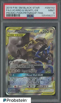 2019 Pokemon Promo SM Black Star Promo #SM192 Lucario & Melmetal GX PSA 9 - Image 1