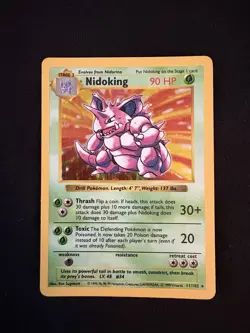 Nidoking 11/102 Base Set Shadowless Holo Rare WOTC 1999 Pokemon TCG - Image 1