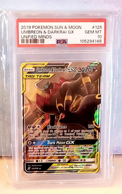 2019 POKEMON SUN & MOON UNIFIED MINDS #125 UMBREON & DARKRAI GX PSA 10 - Image 1