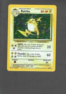 Raichu Base Set Unlimited Holo Rare Pokemon Card 14/102 Vintage - Image 1