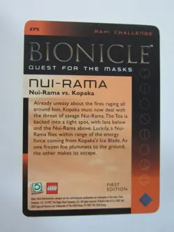NUI-RAMA VS KOPAKA BIONICLE QUEST RAHI CHALLENGE 1ST ED CARD 275 FULL ART NP NM - Image 2