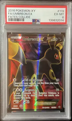 2016 POKEMON XY FATES COLLIDE #119 FA/UMBREON EX FATES COLLIDE PSA 6 - Image 1