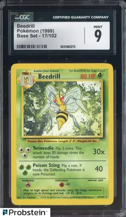 1999 Pokemon Base Set Beedrill #17/102 CGC 9 MINT - Image 1
