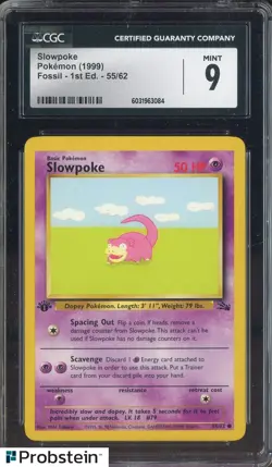 1999 Pokemon Fossil 1st Edition Slowpoke #55/62 CGC 9 MINT - Image 1