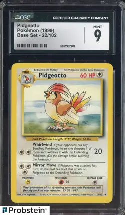 1999 Pokemon Base Set Pidgeotto #22/102 CGC 9 MINT - Image 1