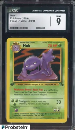 1999 Pokemon Fossil 1st Edition Muk #28/62 CGC 9 MINT - Image 1