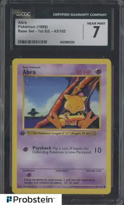1999 Pokemon Base Set 1st Edition Abra #43/102 CGC 7 NM - Image 1