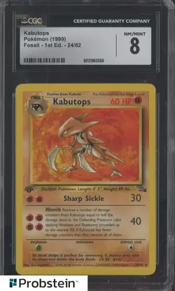 1999 Pokemon Fossil 1st Edition Kabutops #24/62 CGC 8 NM-MT - Image 1