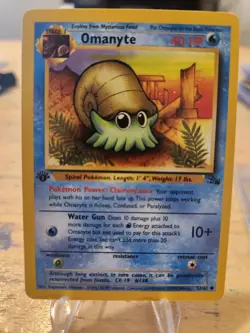 1st Edition Omanyte 52/62 Fossil Set Rare Vintage 1999 Pokemon Card - NM - Image 1