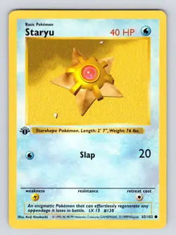 ⭐1st Edition Shadowless Staryu 65/102 Base Set Pokemon Card WOTC 1999 MP* - Image 1