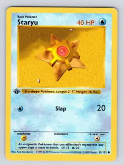 ⭐1st Edition Shadowless Staryu 65/102 Base Set Pokemon Card WOTC 1999 MP* - Image 3