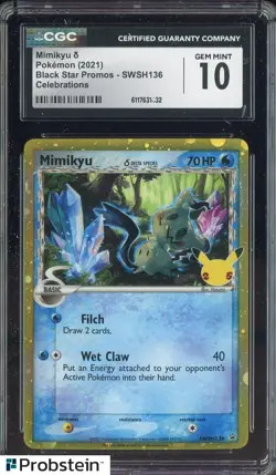 2021 Pokemon BSP Celebrations #SWSH136 Mimikyu CGC 10 GEM MINT - Image 1