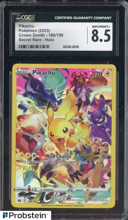 2023 Pokemon Crown Zenith Secret Rare #160 Pikachu CGC 8.5 NM-MT+ - Image 1