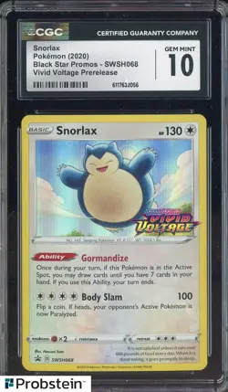 2020 Pokemon BSP Vivid Voltage Pre-Release #SWSH068 Snorlax CGC 10 - Image 1