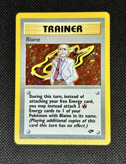 2000 Blaine Holo Rare MP 17/132 Gym Challenge Unlimited Pokemon WOTC Clean Front - Image 1
