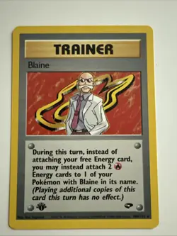 Blaine 100/132 1st Edition -Gym Challenge Rare Trainer Pokemon Card NM/lp - Image 1