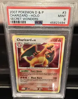 POKEMON 2007 CHARIZARD HOLO SECRET WONDERS #3 PSA 9 - HOLO BLEED - RARE! - Image 1