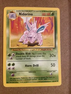 Pokemon TCG Nidorino 37/102 Base Set Uncommon Mitsuhiro Arita 1999 - Image 1