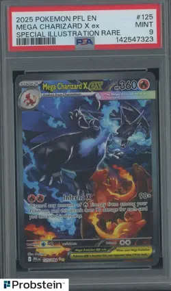 2025 Pokemon PFL En Special Illustration Rare #125 Mega Charizard Ex PSA 9 MINT - Image 1