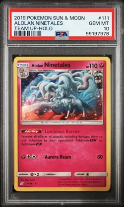 2019 Pokemon Team Up Alolan Ninetales Holo 111/181 PSA 10 - Image 1