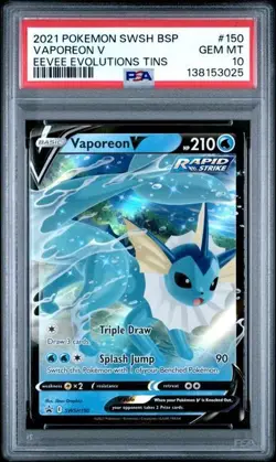 PSA 10 VAPOREON V SWSH150 Pokemon #150 Black Star Promo Eevee Evolutions Tins - Image 1